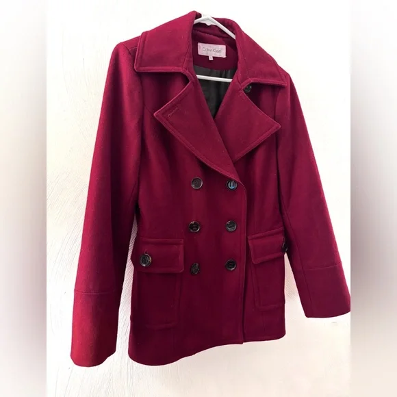 Ladies Calvin Klein Women's Deep Red Burgundy Peacoat (size 10) - Picture 2 of 3